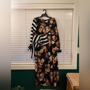 Bows & Blush Floral and Striped Black Dress